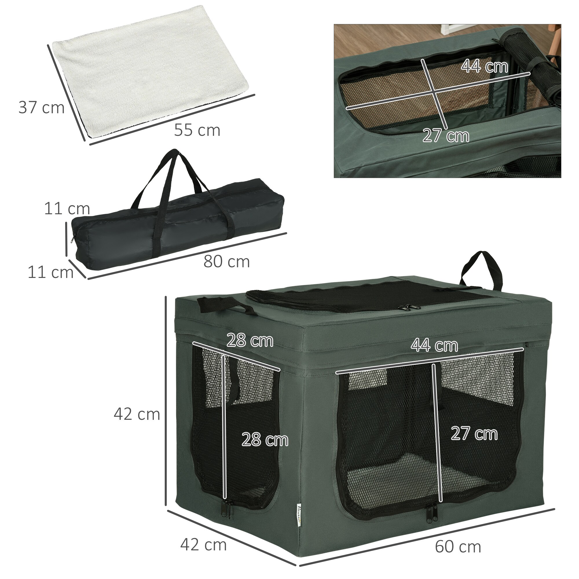 PawHut Hundetasche mit zwei Griffe grau 60L x 42B x 42H cm