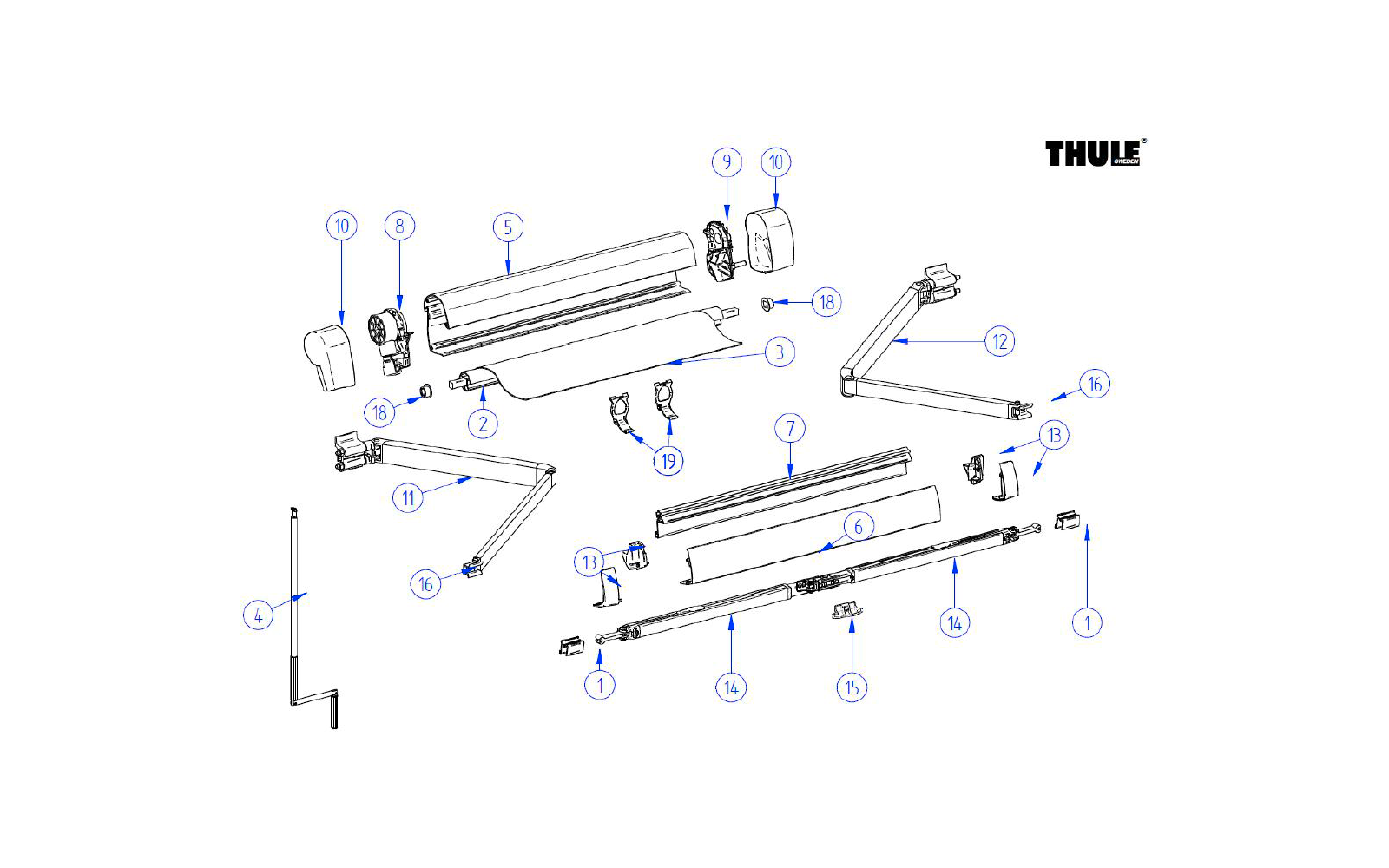 Thule Endkappen links und rechts für Markise Omnistor 5102 / VW 2,6 Meter - Farbe Anthrazit Thule Ersatzteilnummer 1500602702
