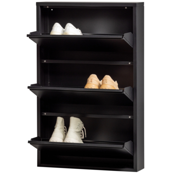 WOOOD schoenenkast Sabine 3-vaks zwart metaal 103 x 66 x 16 cm