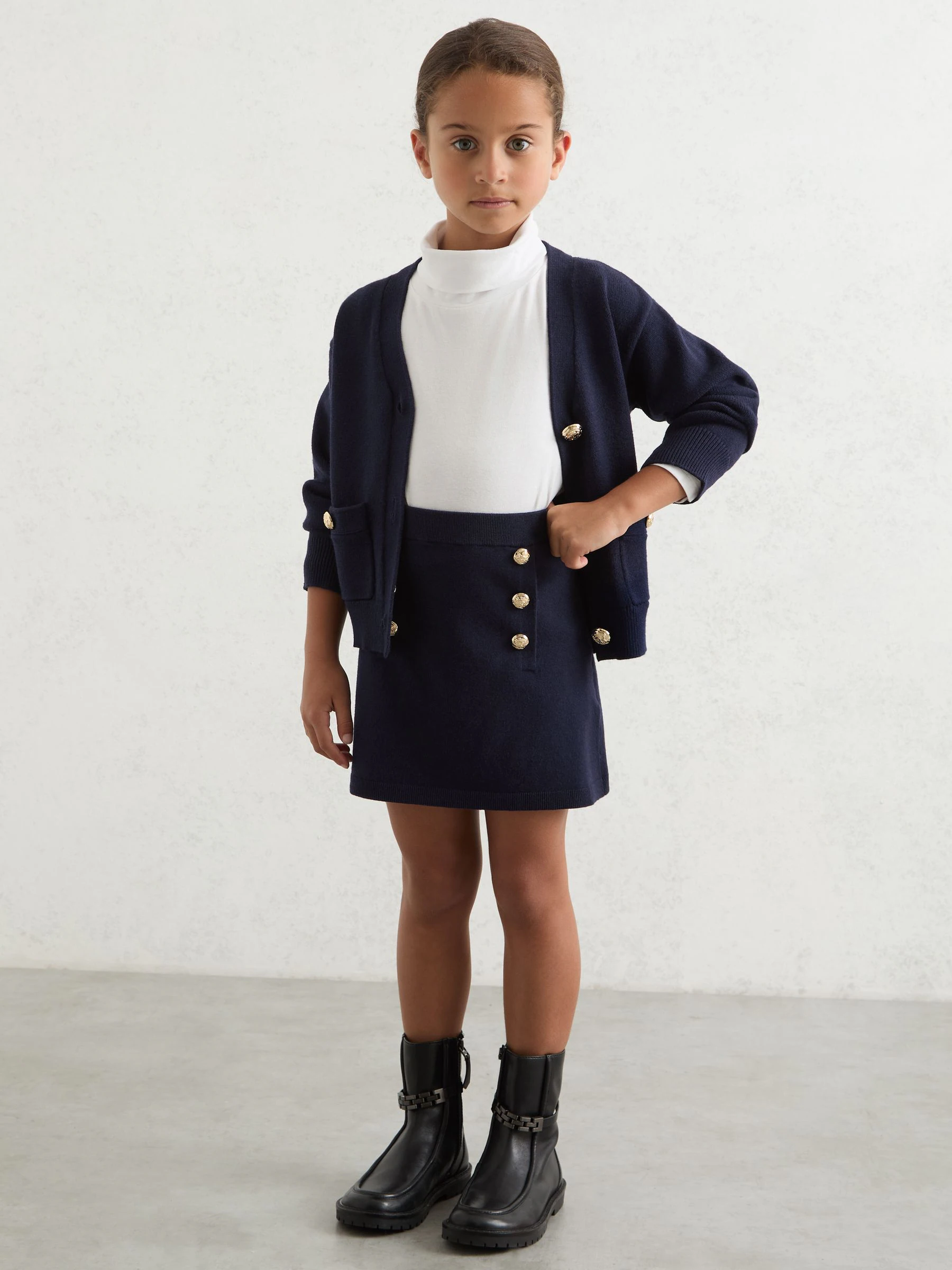 Reiss Tillie Knitted Button-Detail A-Line Skirt