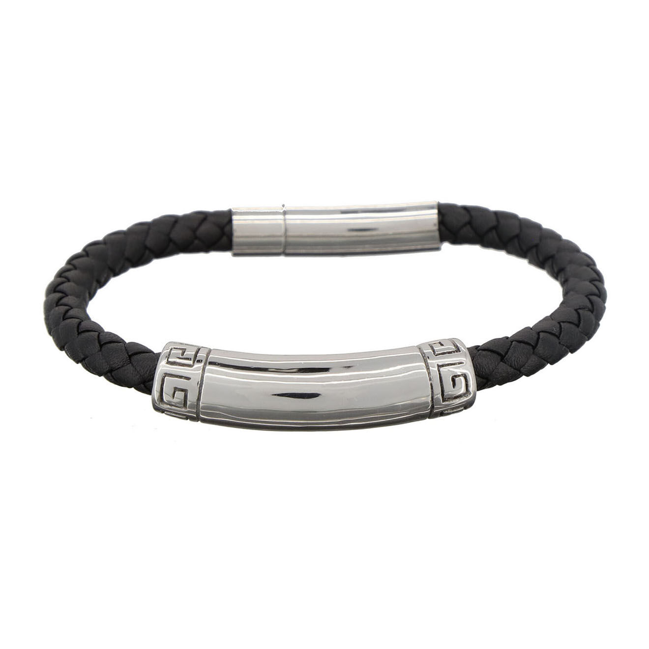 Jacobson Bracelet Rick en Acier & Cuir noir