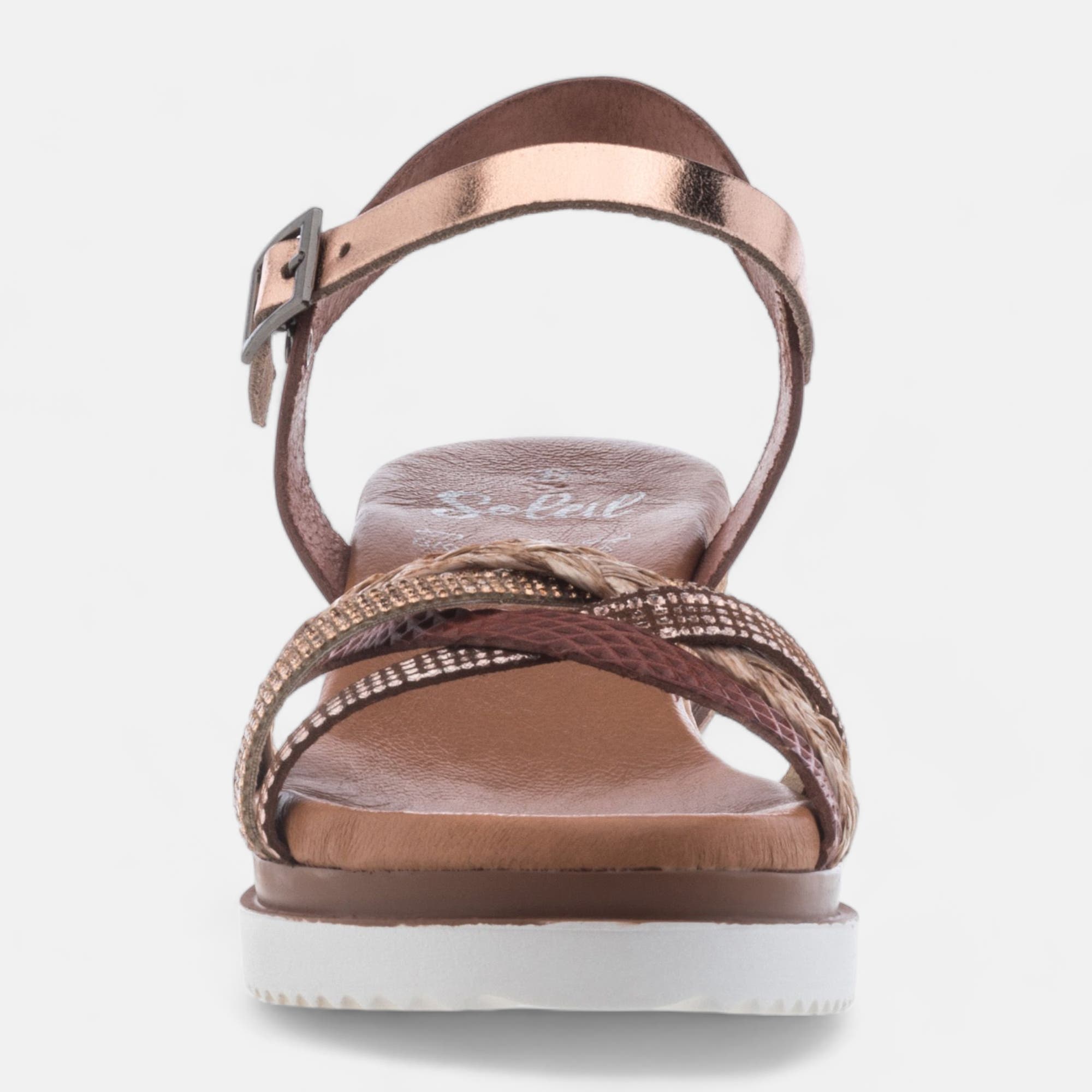 Sandales à talon compensé Femme en cuir cognac