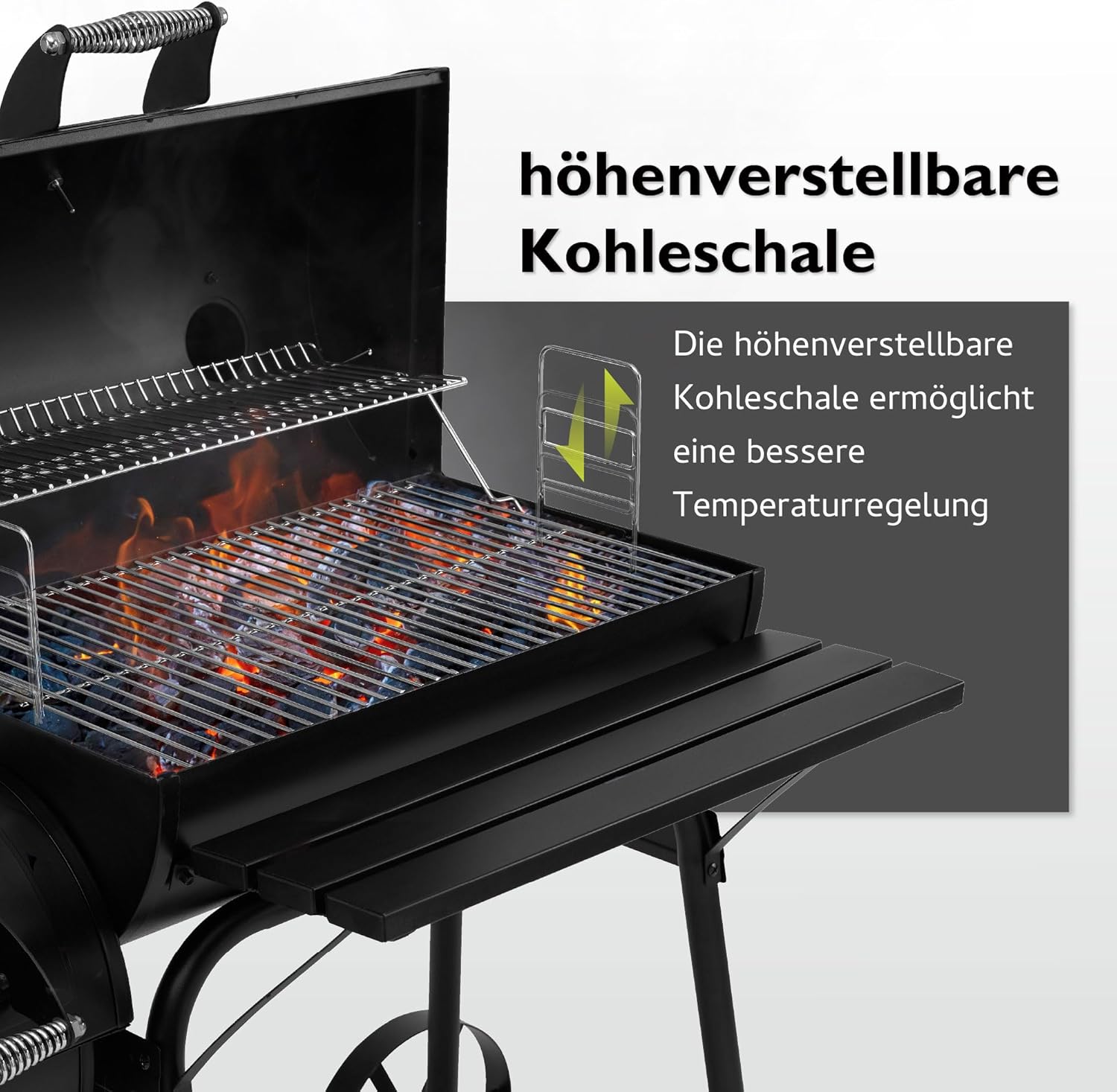 tepro BBQ Smoker Grill Biloxi, Holzkohle Grillwagen mit 2 Grillkammern, Räder und Thermometer im Deckel, Maße ca. 126 x 63,5 x 126 cm, Schwarz
