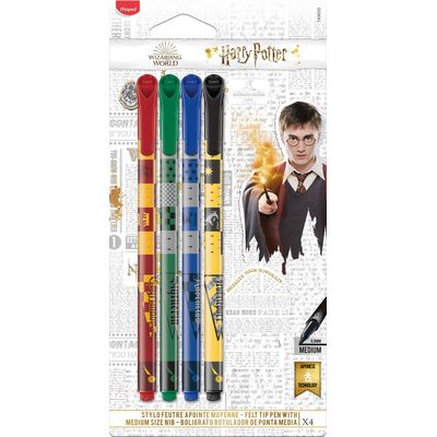 Maped Harry Potter - Pack de 4 feutres d'écriture - pointe moyenne 0,8 mm - couleurs assorties