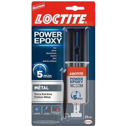 Colle Power Epoxy Loctite, couleur métal  - Tube de 25 ml