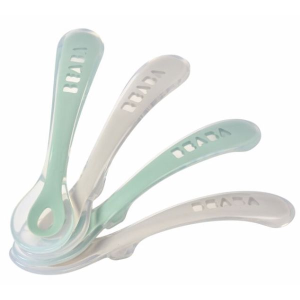 Béaba Lepel Set Siliconen Velvet Grey/Sage Green 8+ Maanden (4 Stuks)
