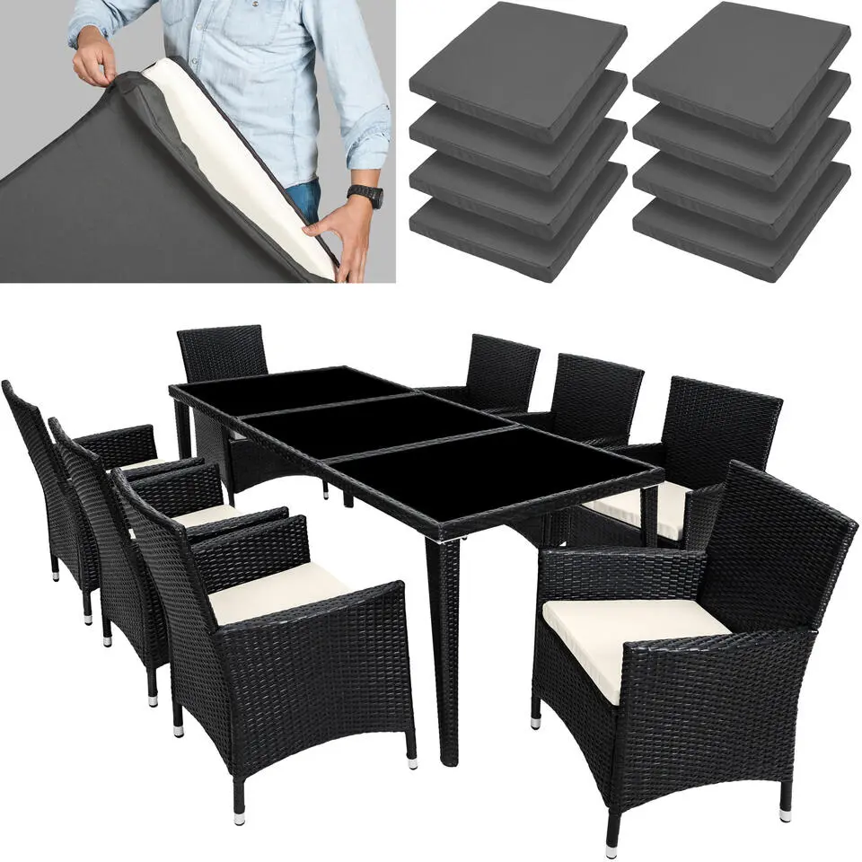 tectake - tuinset 8 stoelen tafel Monaco - wicker - zwart
