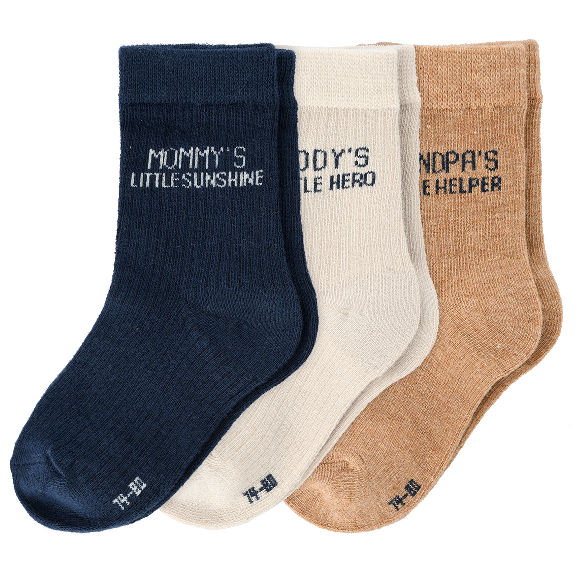 Topomini 3 Paar Baby Socken mit Sprüchen beige / braun / dunkelblau
