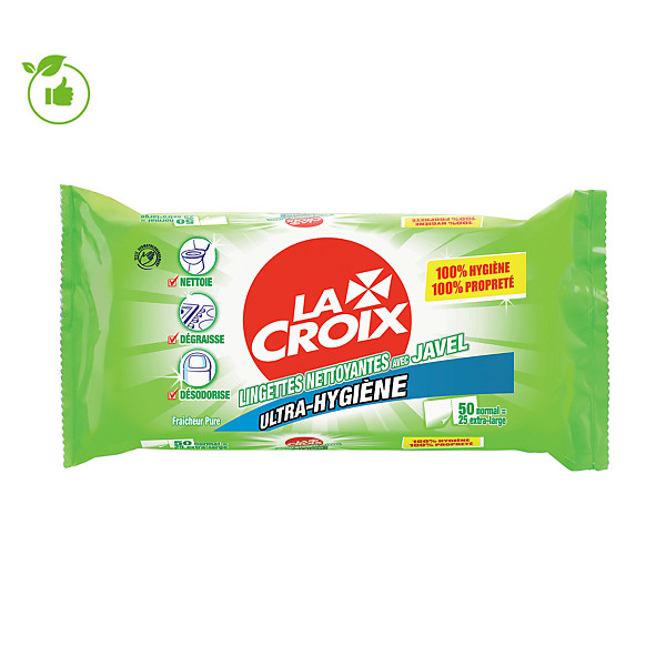 Lingettes nettoyantes avec javel La Croix ultra-hygiène, étui de 50