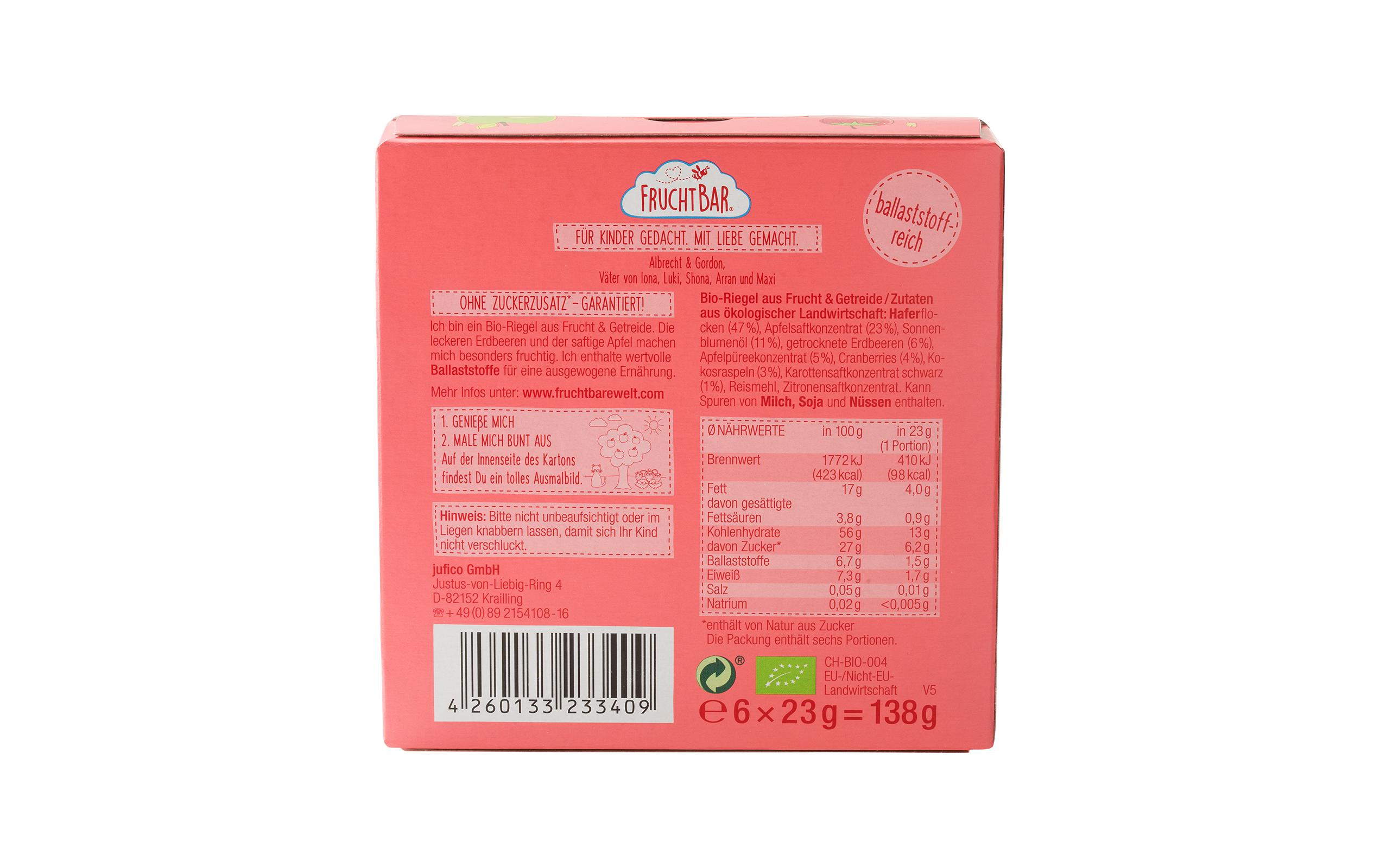Riegel Erdbeere, Apfel, Hafer 6 x 23gFrüchteriegel