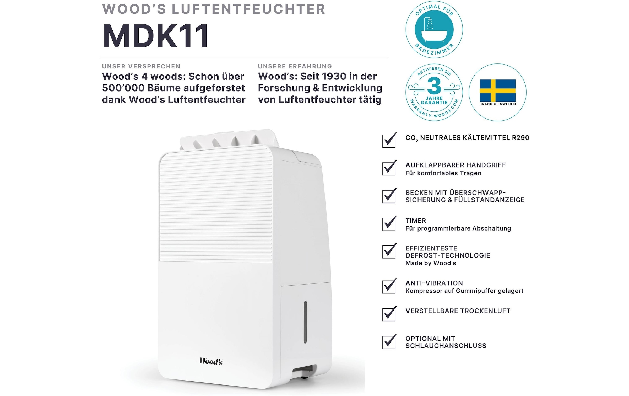 Luftentfeuchter »Wood's MDK11 50 m²« für 50 m³ Räume Tank 2 l