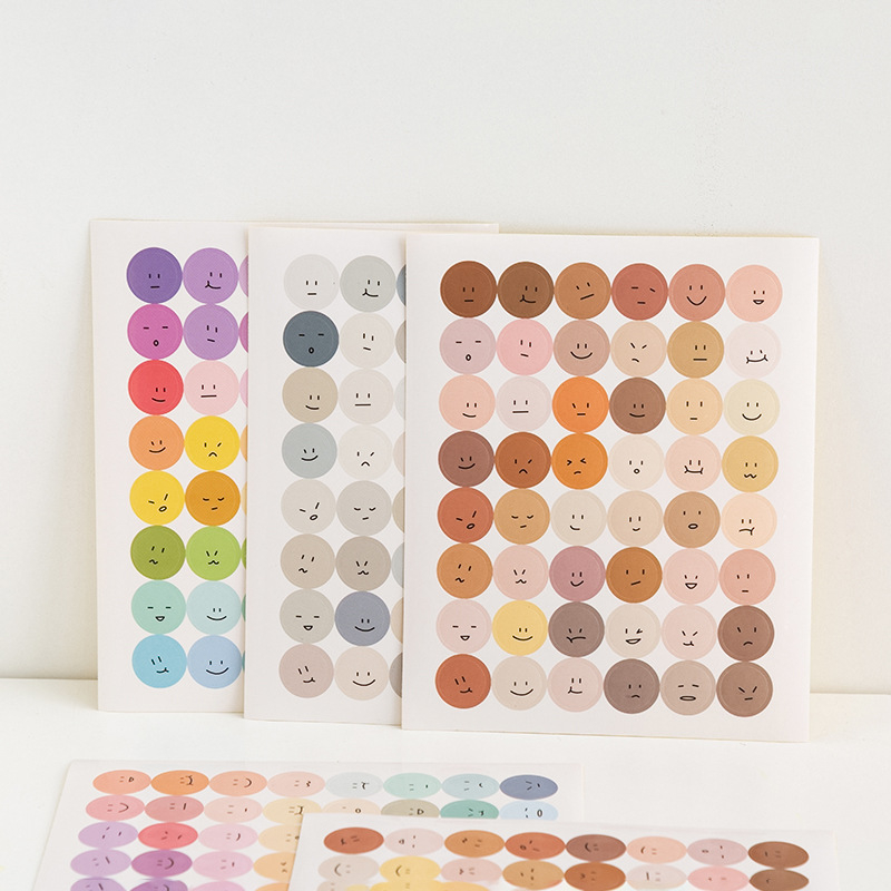 (48er Set) Ø15mm Runde Smiley Aufkleber Emoji Sticker Selbstklebende Lehrer Etiketten - Bunt