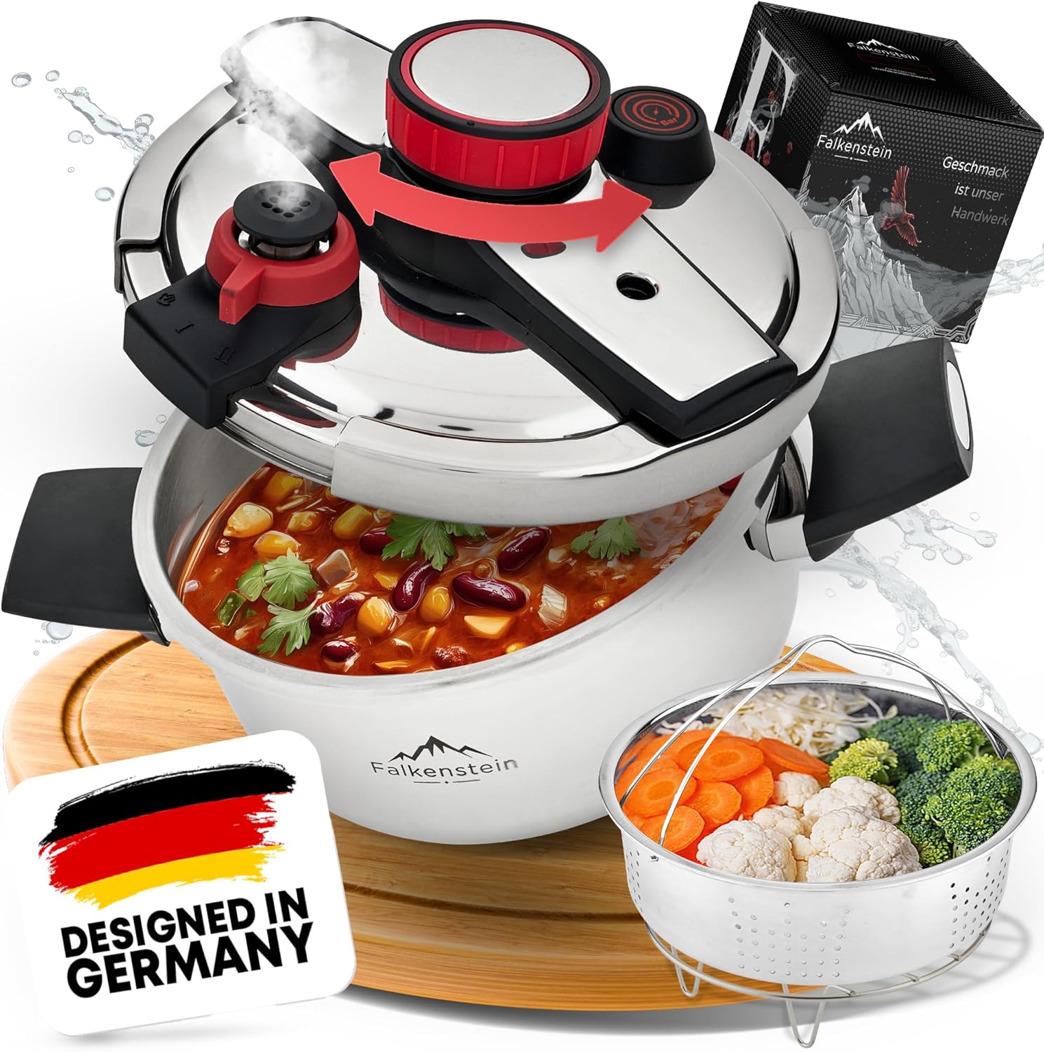 Schnellkochtopf 4l [  ], geeignet für alle Herdarten > Pressure Cooker mit Kochzeitsignal | Dampfkochtopf mit 2 Kochstufen