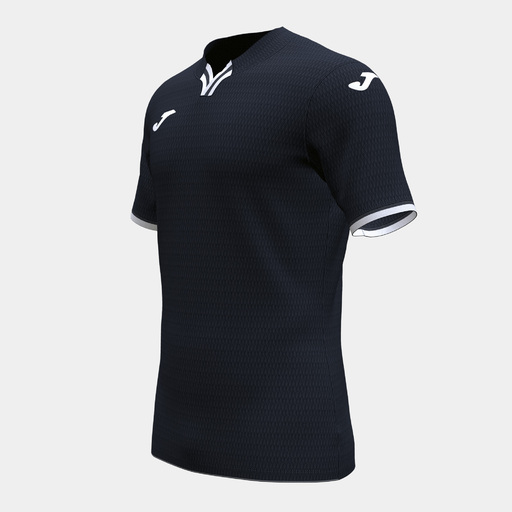 Camiseta Joma Toletum IV de manga curta, preta e branca.