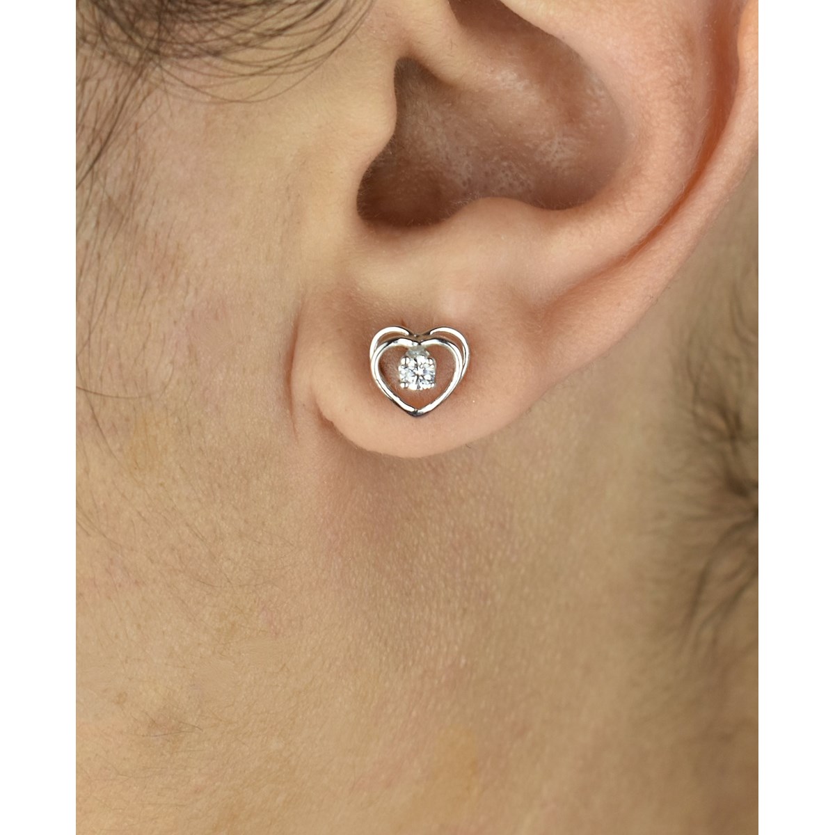 Boucles d'oreilles puce coeur oxyde de zirconium Argent 925 Rhodié