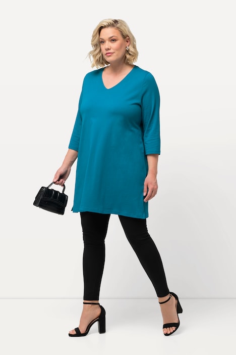 Longshirt, A-Linie, V-Ausschnitt, 3/4-Arm
