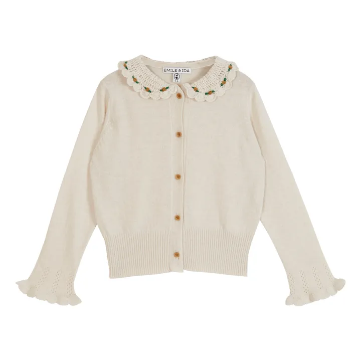 Emile et Ida Cardigan Col Crochet Brodé | Ecru