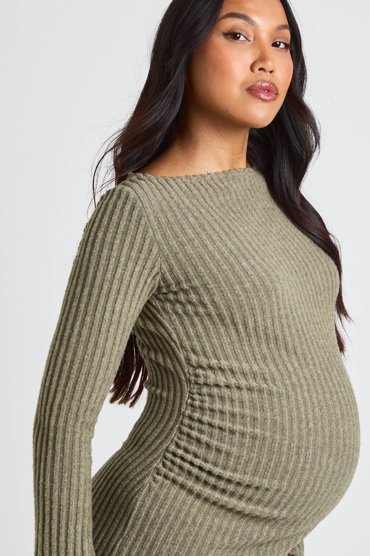 boohoo Robe Midi De Maternité À Encolure Bardot