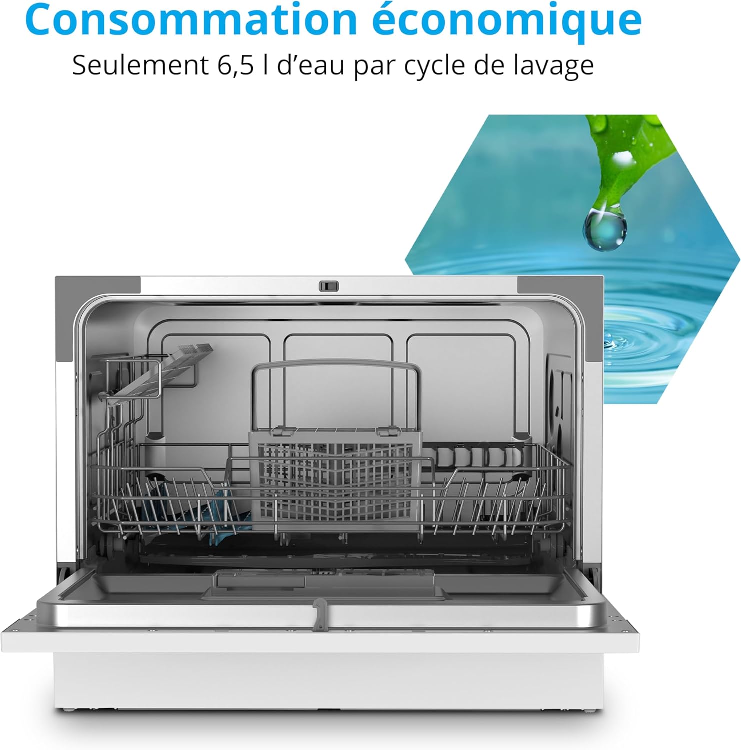 MEDION Lave-vaisselle de table DWT 60 (capacité 6 couverts, 7 programmes, affichage LED, 47dB, MD37496), blanc
