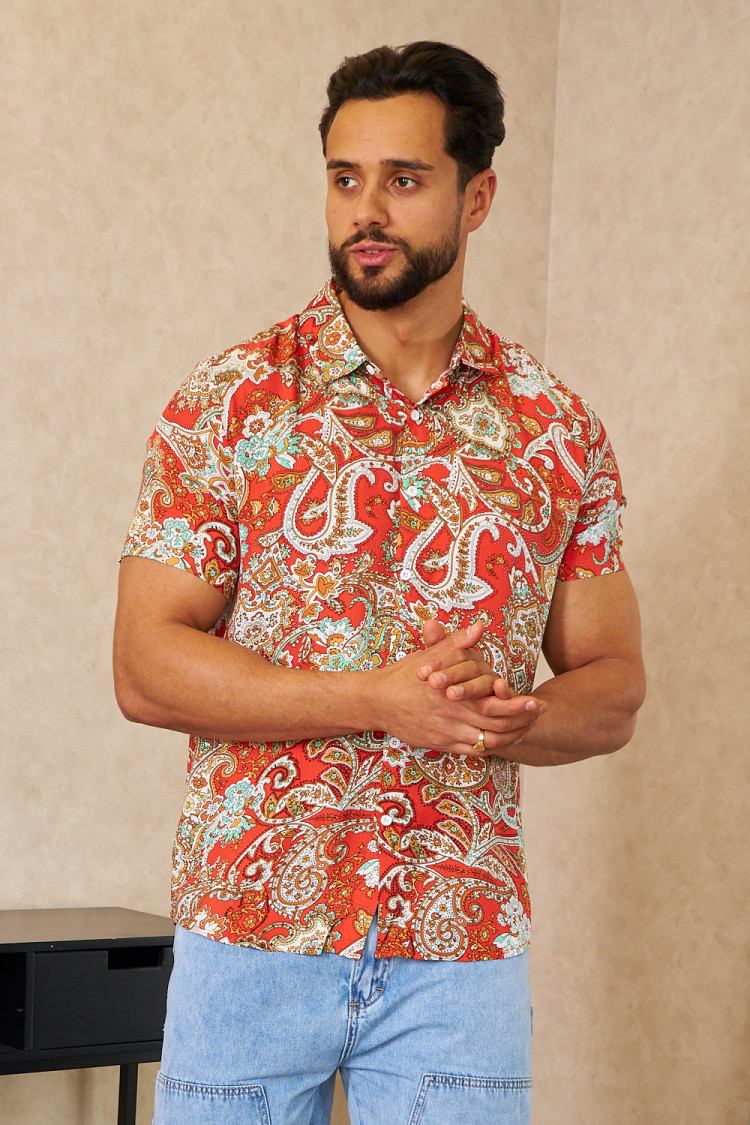 Chemise orange motif baroque