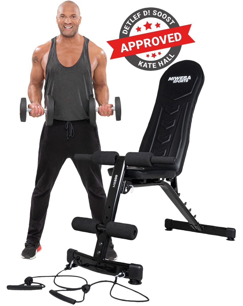 Miweba Sports Hantelbank MB200, klappbar, Schrägbank/Flachbank, verstellbar, 200 kg, EVA-Polster (MB-200PowerRope)