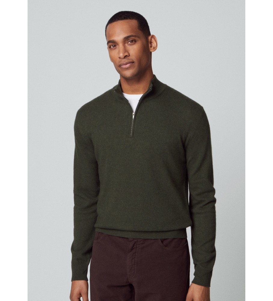 Hackett Jersey Merino Cash Mix Hzip Verde Escuro