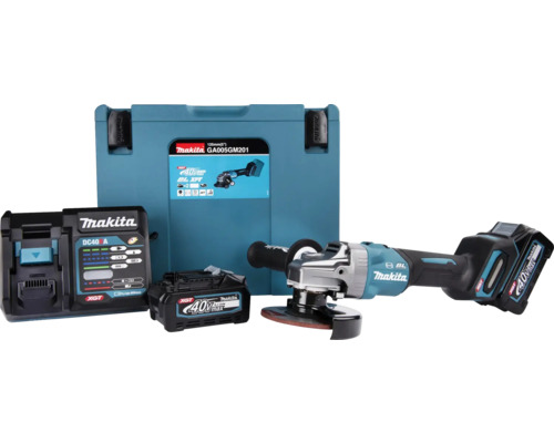 Makita XGT® GA005GM201 40V accu haakse slijper, inclusief 2 accu's (4,0 Ah), lader en MAKPAC maat 4