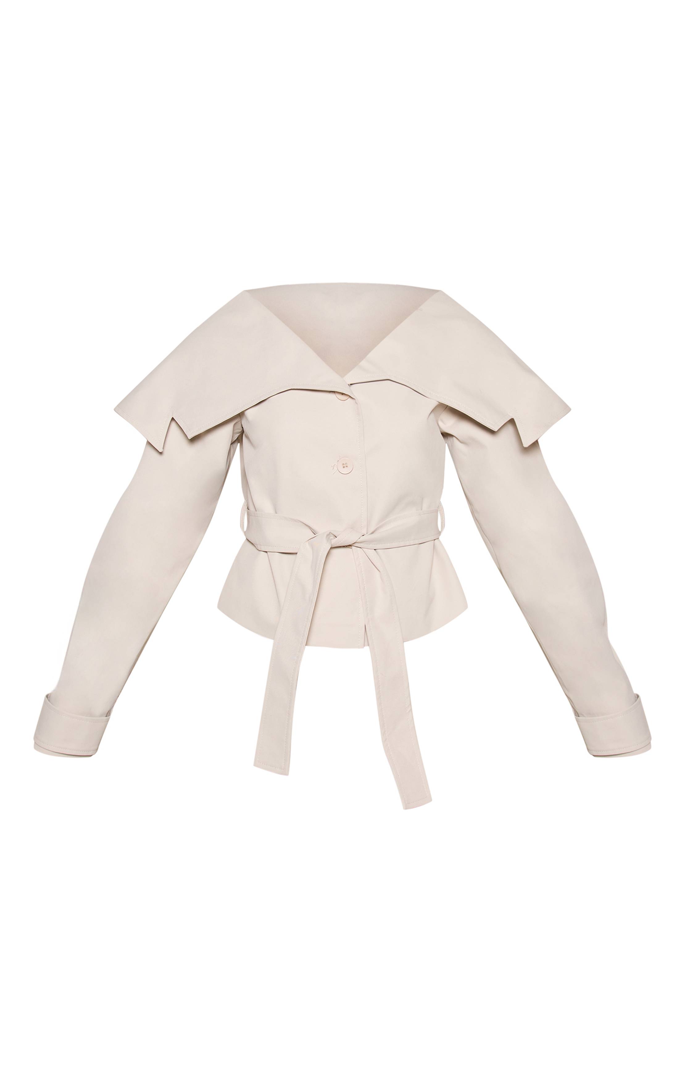 Gris Pierre Trench-coat Petite Taille Pierre Épaules Dénudées Avec Ceinture À Nouer