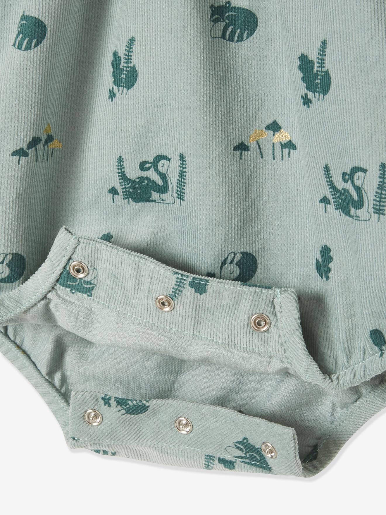 Macacão jardineira de veludo estampado para bebê, estampa verde média