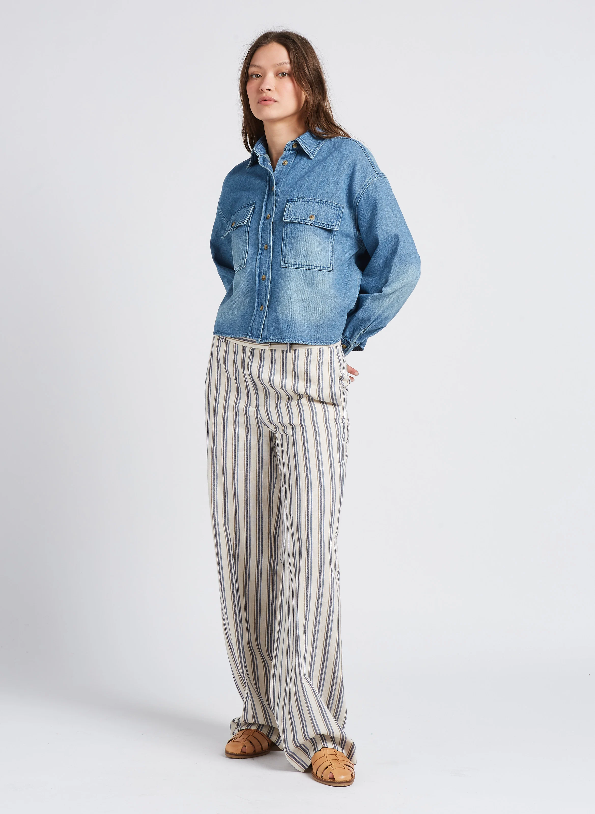 CLARA - Chemise courte droite à col classique | Bleu