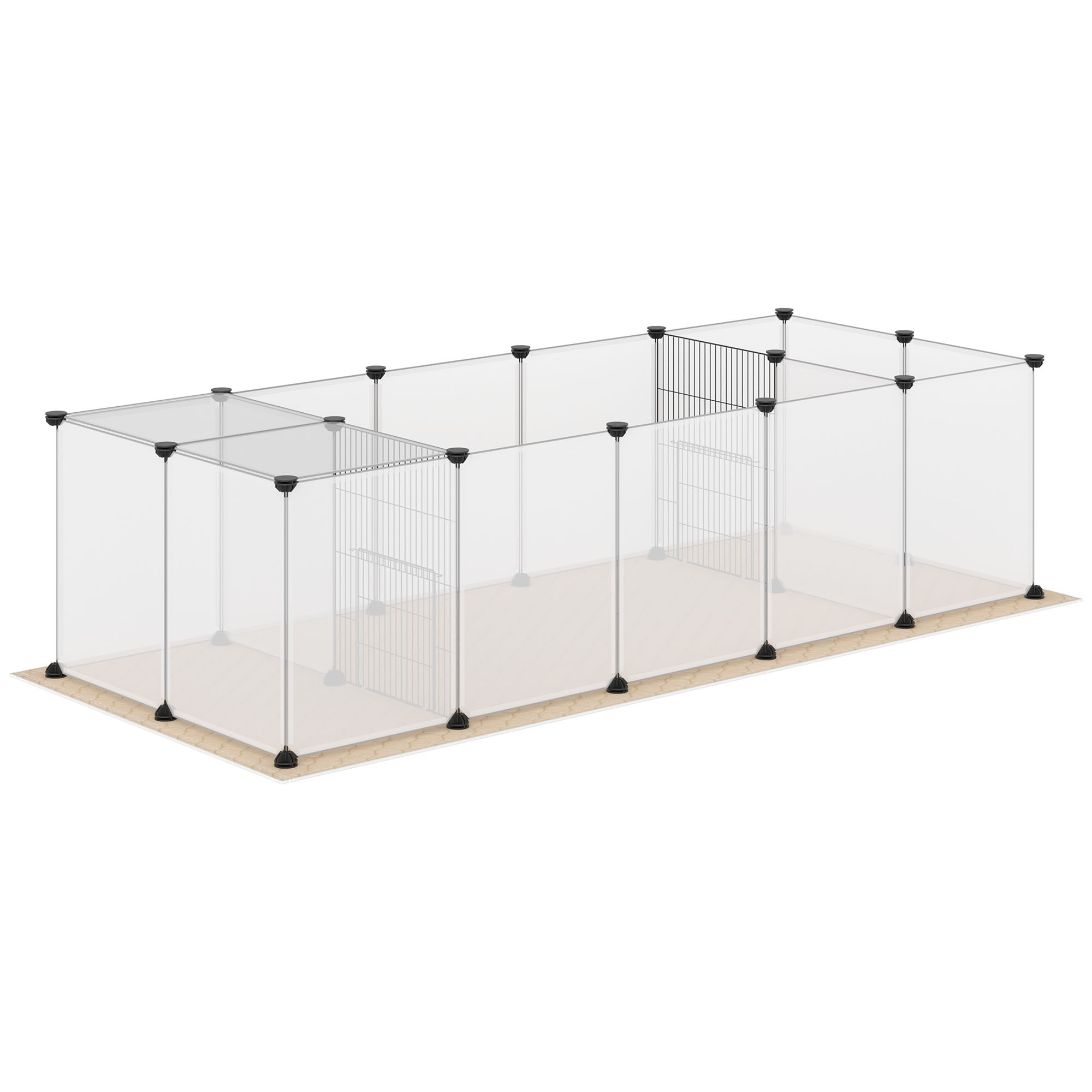 Parque infantil modular Pawhut DIY com tapete, para pequenos animais, com 20 painéis de resina, ideal para porquinhos-da-índia, coelhos e chinchilas, 175 x 70 x 45 cm, branco.