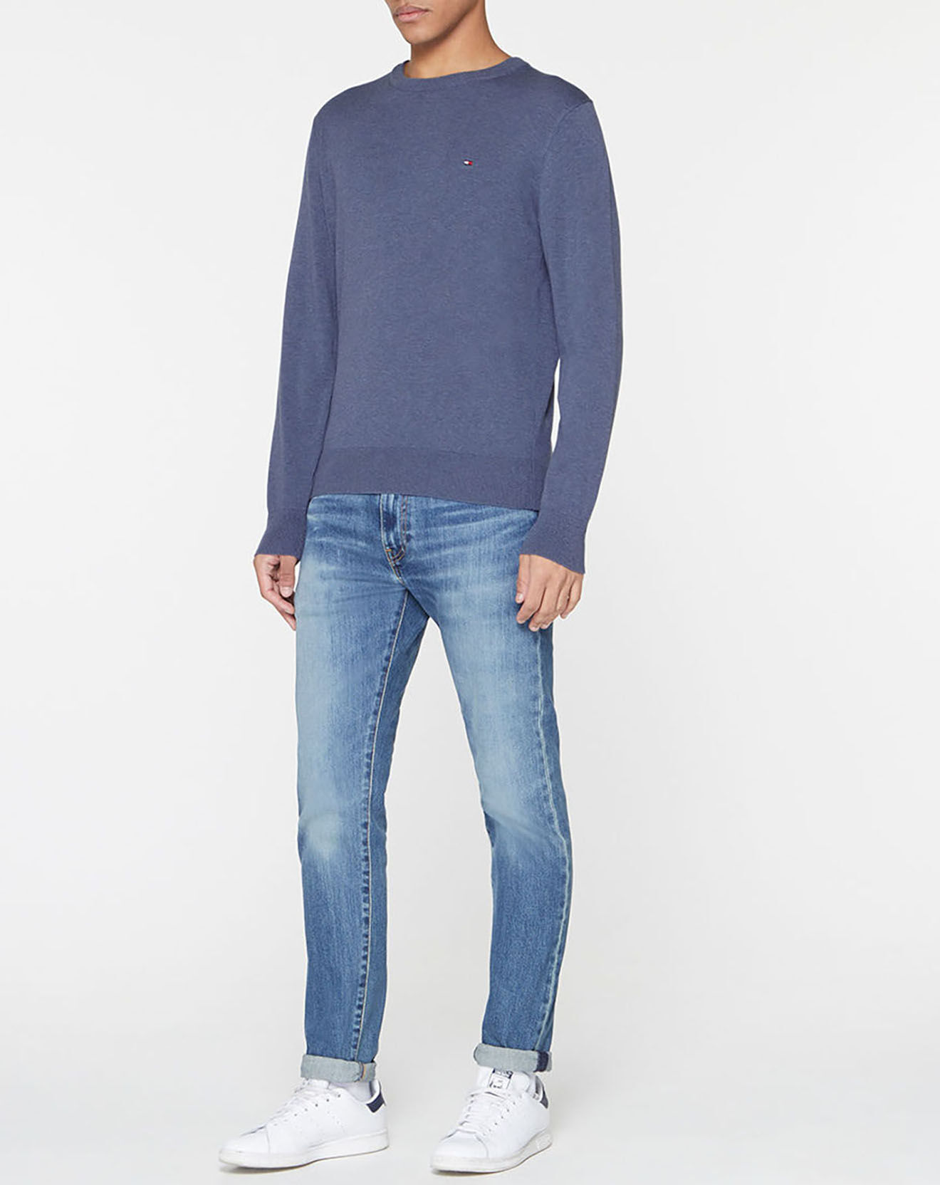 Tommy Hilfiger Pull en Coton Bio & Soie bleu vintage