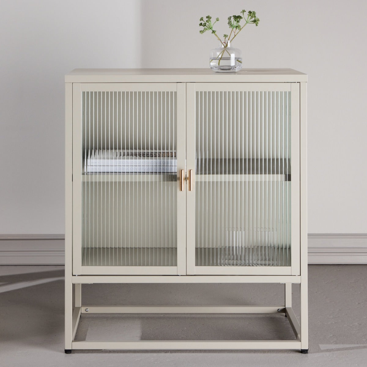FjÃ´rd - Dressoir Beige Metaal|Glas - 70x40x80cm - Garis