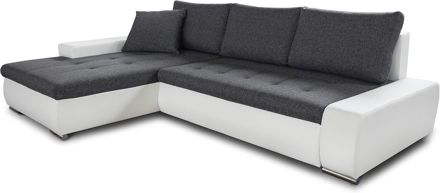 Sofnet Ecksofa mit Schlaffunktion Faris - Couch mit Bettkasten, Big Sofa, Sofagarnitur, Couchgarniitur, Polsterecke, Bett (Weiß + Graphit (Madryt 120 + Inari 94), Ecksofa Links)