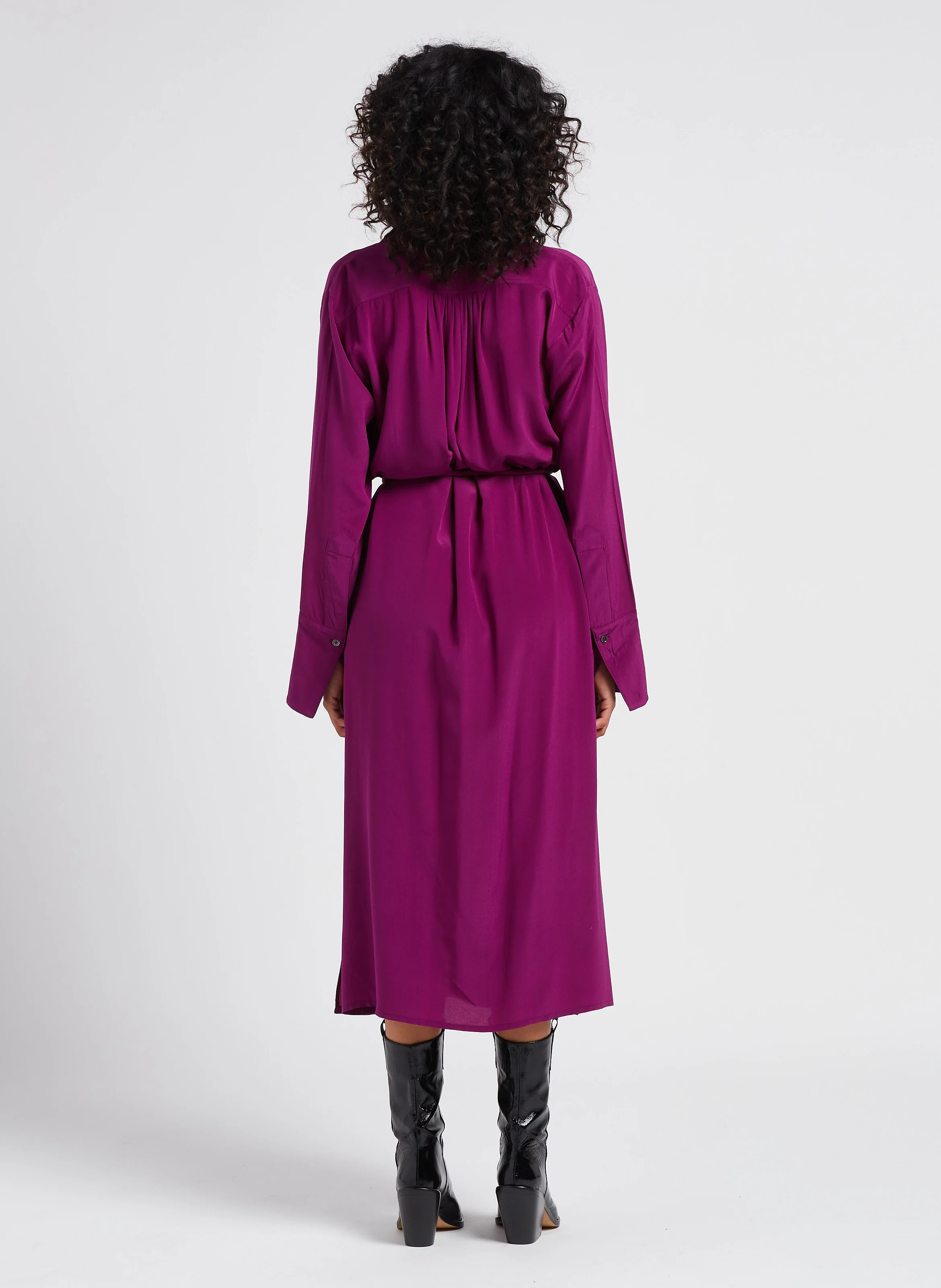 BYRDS - Robe longue col chemise en soie | Violet
