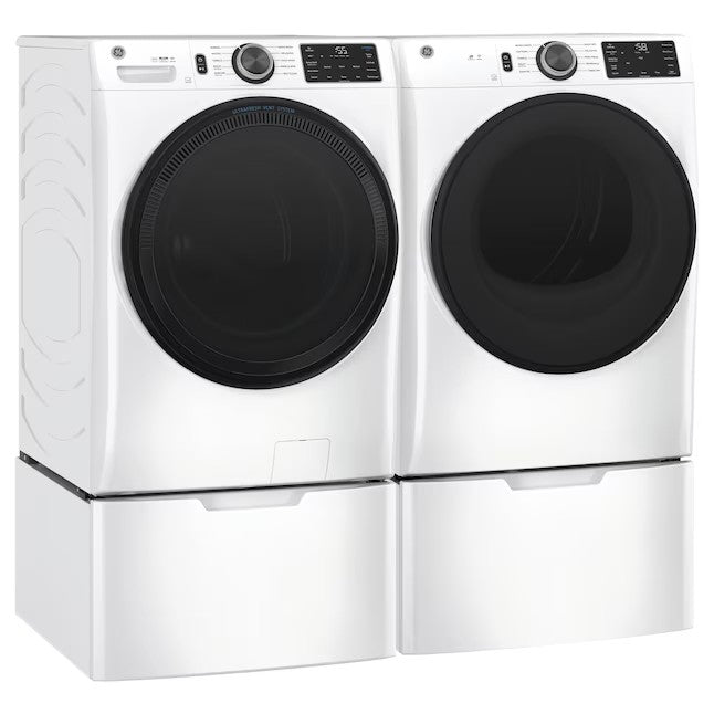 Secadora elétrica inteligente empilhável GE de 7,8 pés cúbicos (branca) com certificação ENERGY STAR.