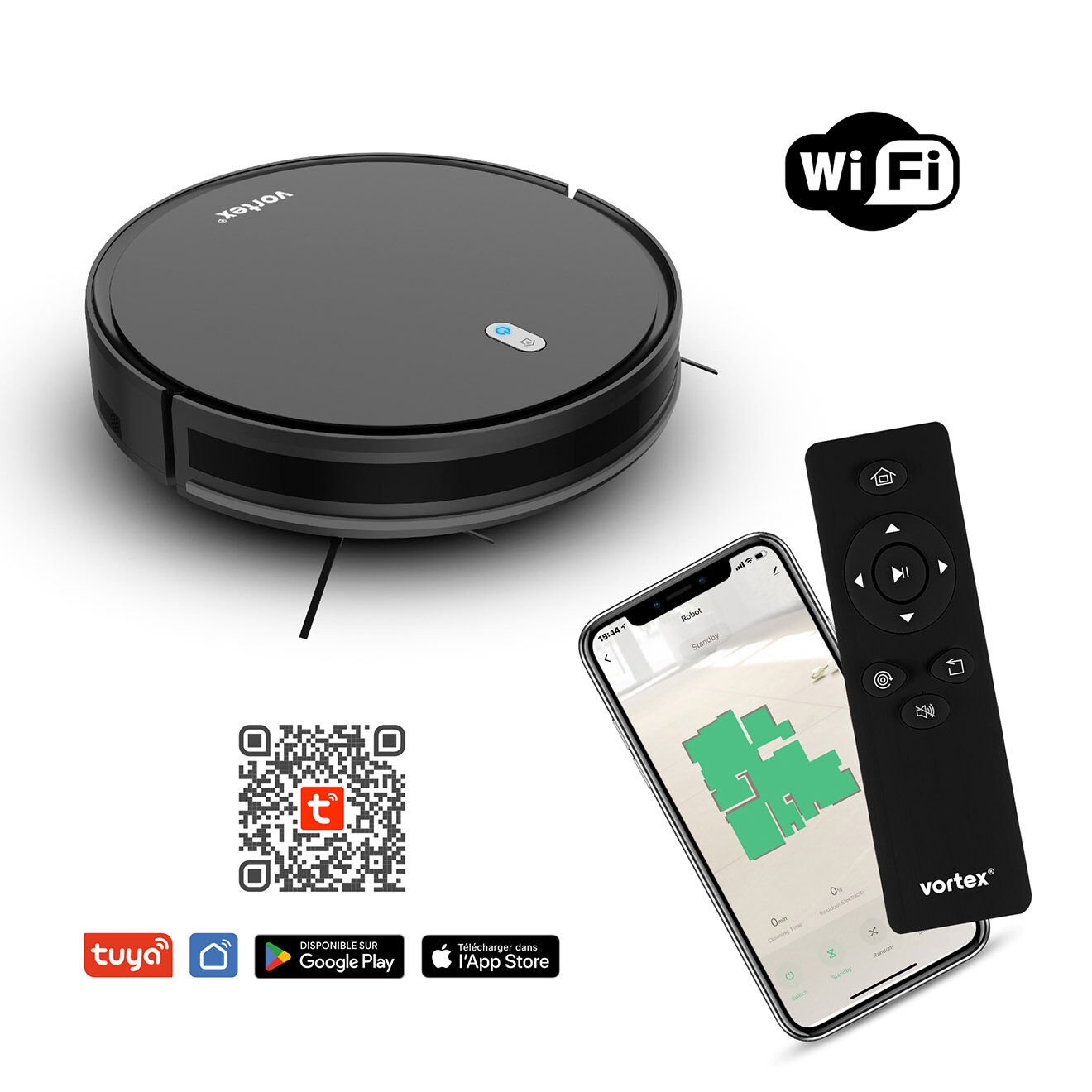 Vortex Aspirateur robot 2-en-1 noir