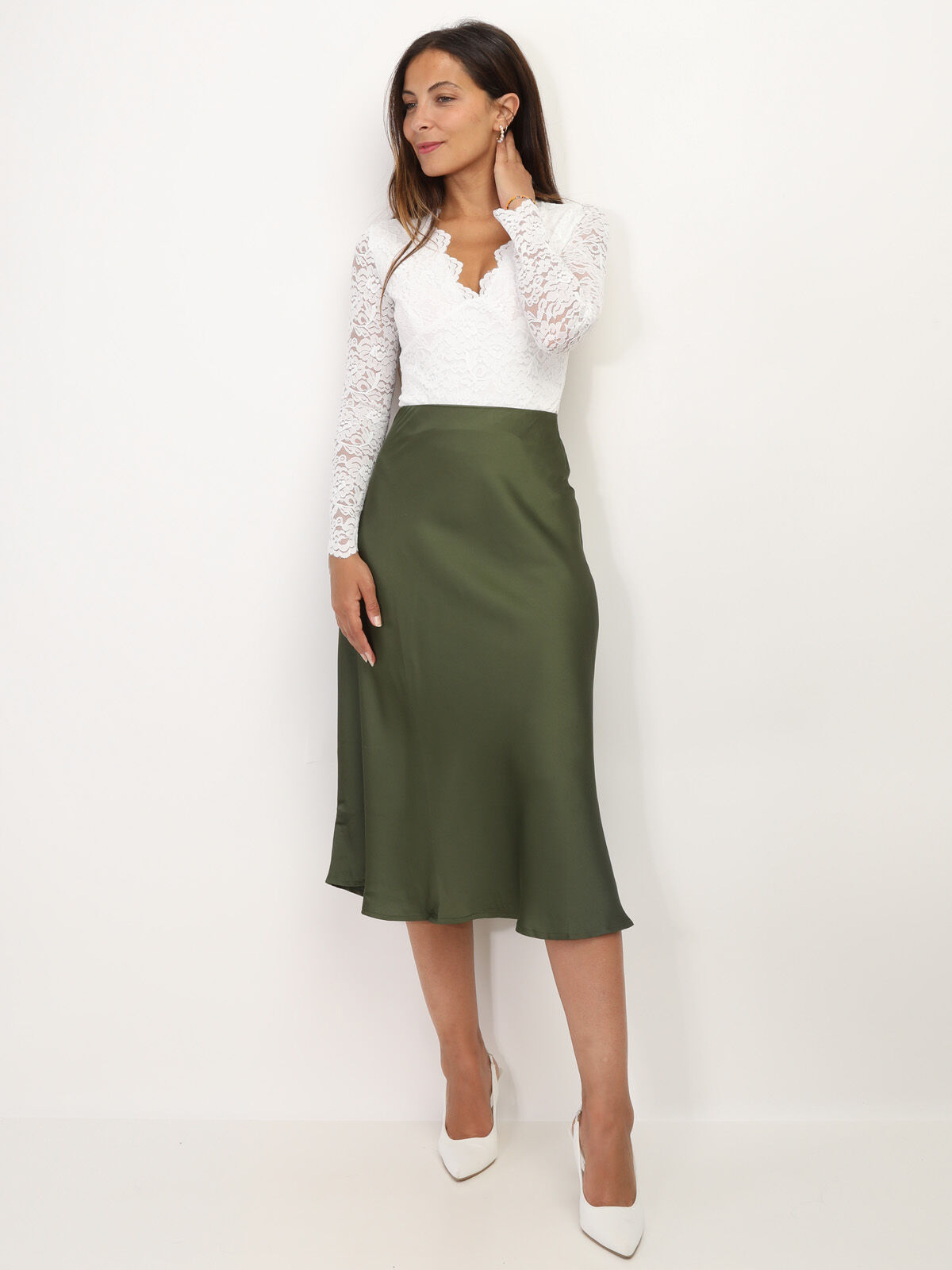 Body en dentelle motif floral- Blanc