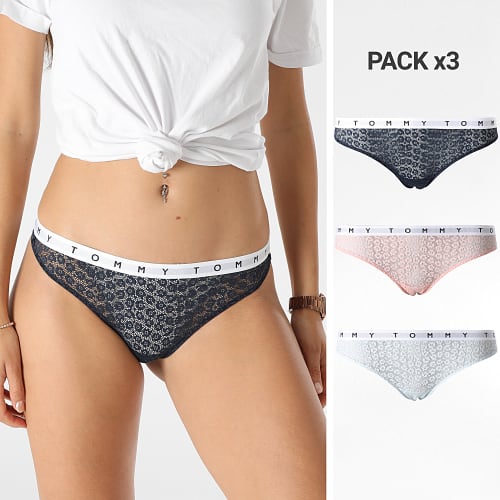 Lot De 3 Strings Femme 2524 Bleu Clair Bleu Marine Rose