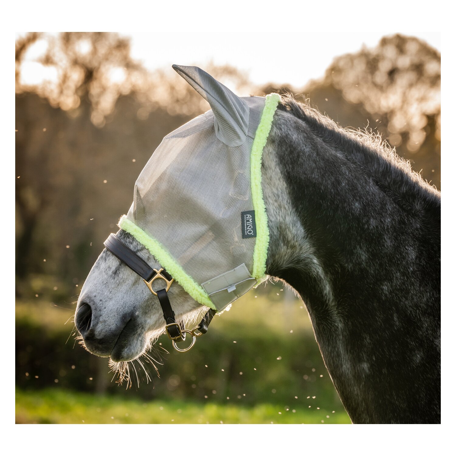 Horseware Fliegenmaske AMIGO Fly Mask  - silver/lime