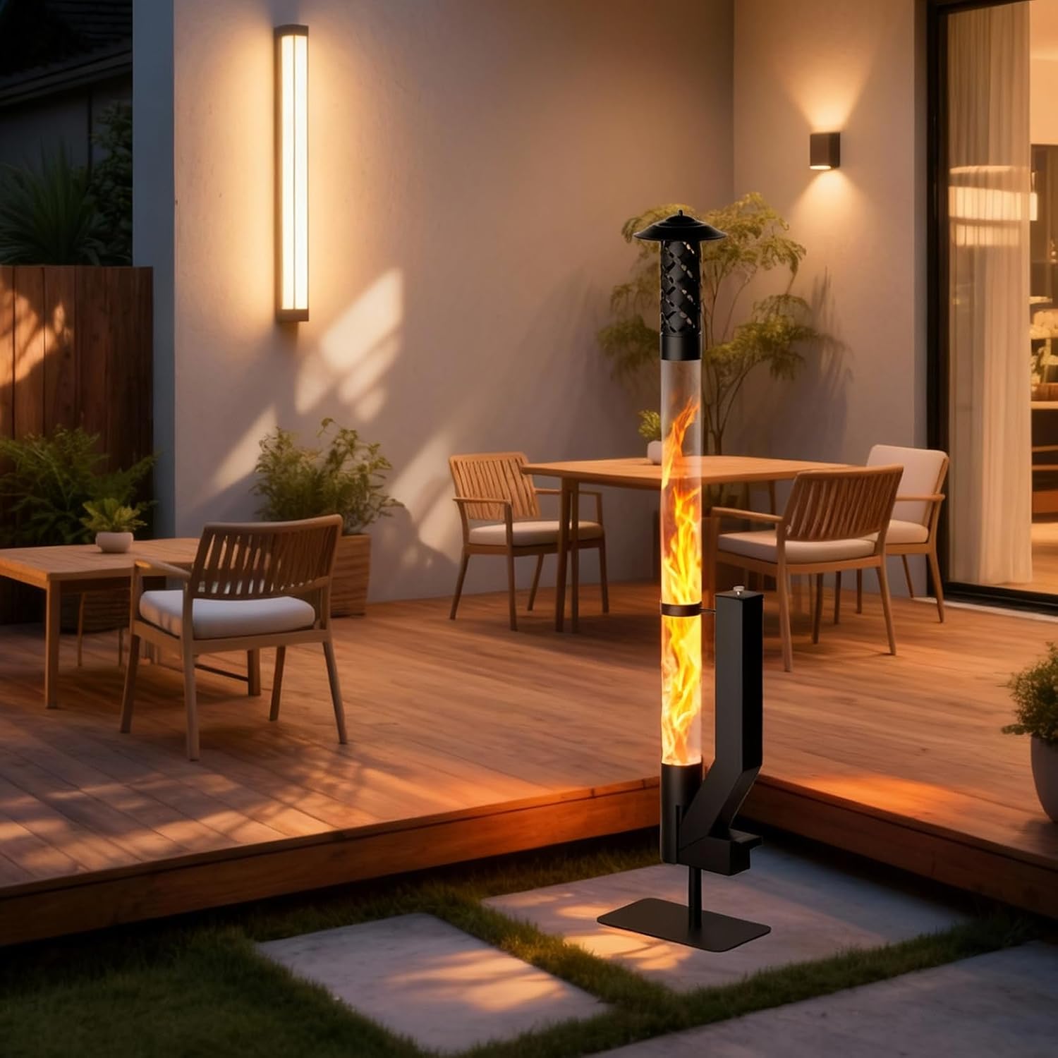 Feuerrohr – Edelstahl Outdoor Feuersäule und Pelletfackel Terrassenheizer mit Stabiler Basis - Elegante Gartenkamin Alternative für Terrasse und Garten
