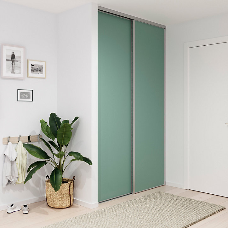 Porte de placard coulissante vert de gris profil gris GoodHome Arius H. 248,5 x L. 77.2 cm + amortisseurs