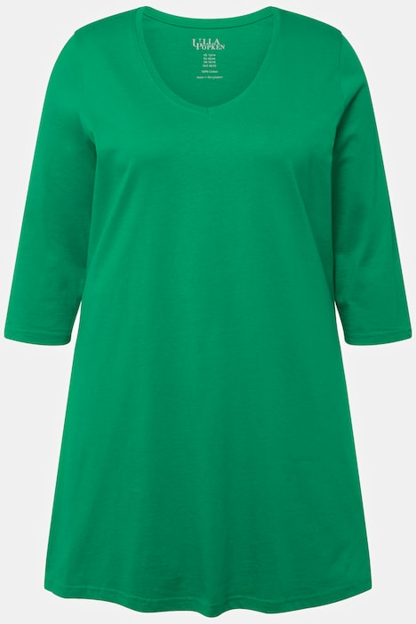 Longshirt, A-Linie, V-Ausschnitt, 3/4-Arm