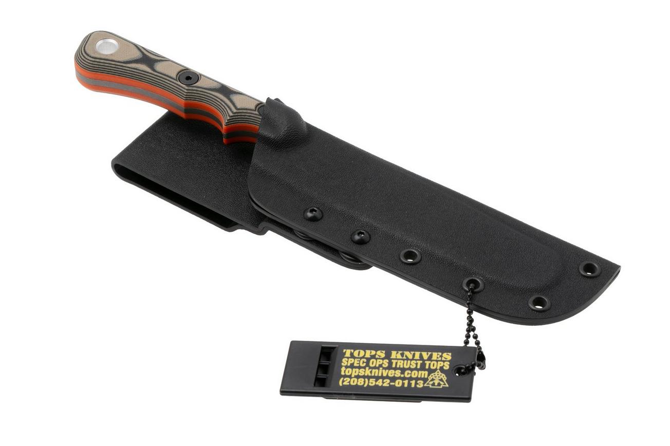 TOPS Knives Muley Saw MSAW-01, 154CM Tumble Finished, Tan Black G10, bottenzaag, Leo Espinoza design