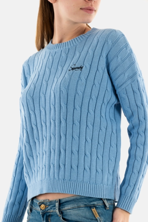 Pull léger superdry vintage dropped shoulder cable 30g pale blue