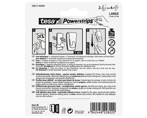 tesa Powerstrips Transparante Deco Haken L 2 stuks