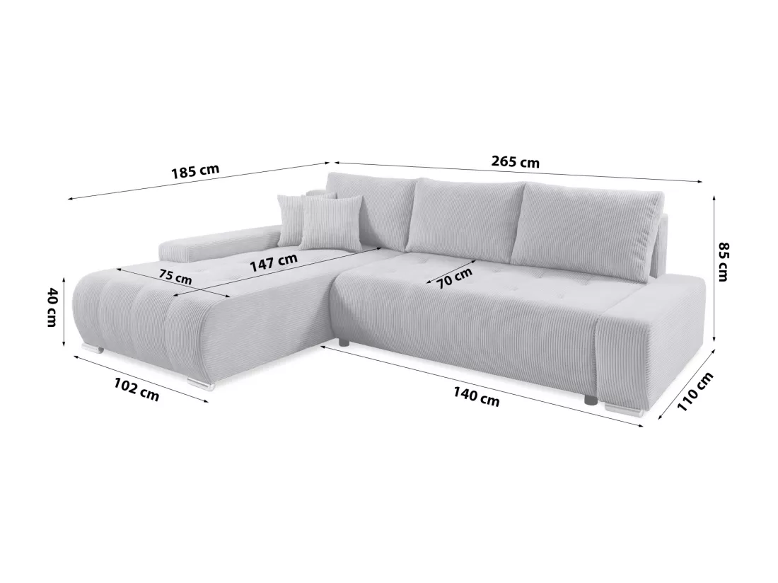 CANAPÉ D'ANGLE avec coffre de rangement Tragel L, gris