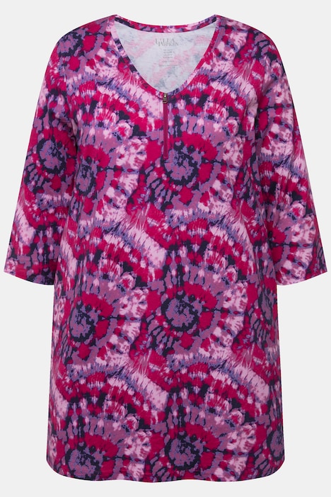 Longshirt, Batikmuster, Zipper, V-Ausschnitt, 3/4-Arm