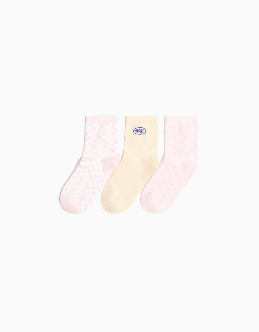 Pacote com 3 pares de meias bordadas