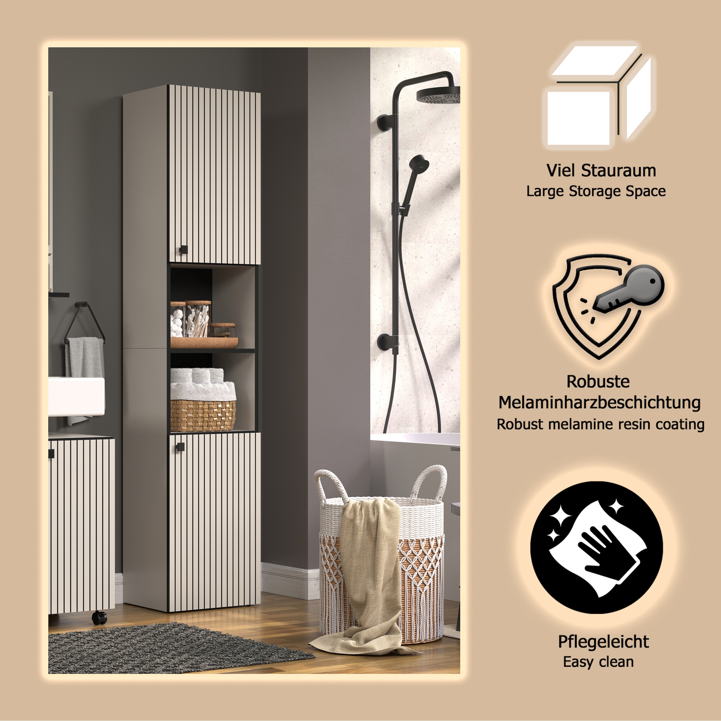 welltime Hochschrank »Amrum« Badezimmerschrank mit und ohne Schublade - (B/T/H) 40-70/31/186 cm